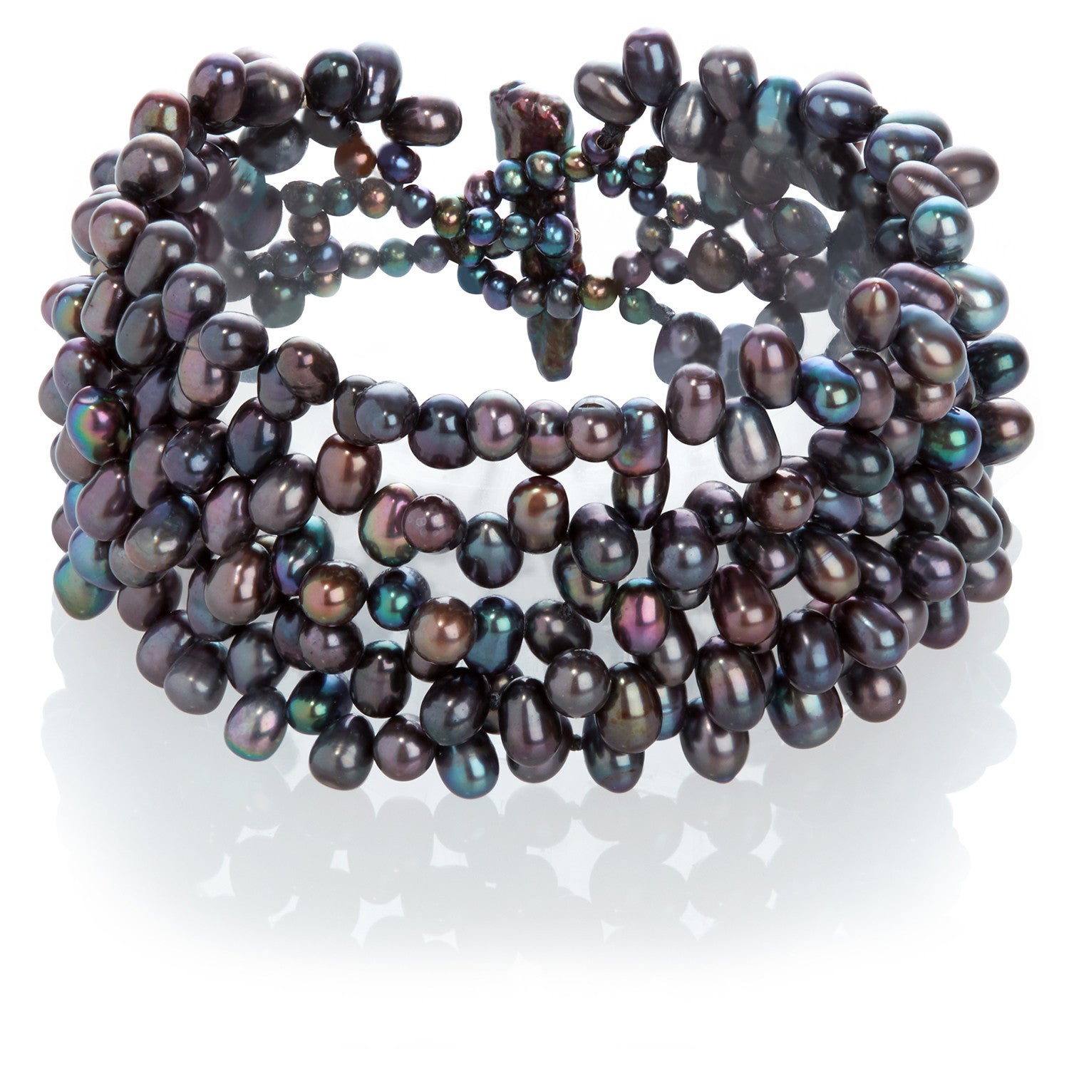 5 Strand Cultured Freshwater Peacock Black Pearl Bracelet