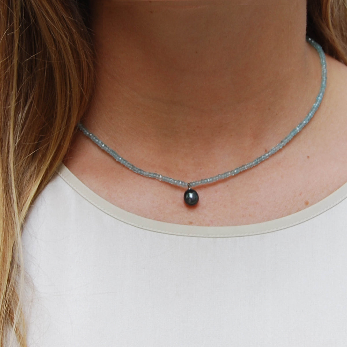 Black Freshwater Pearl &amp; Apatite Drop Necklace