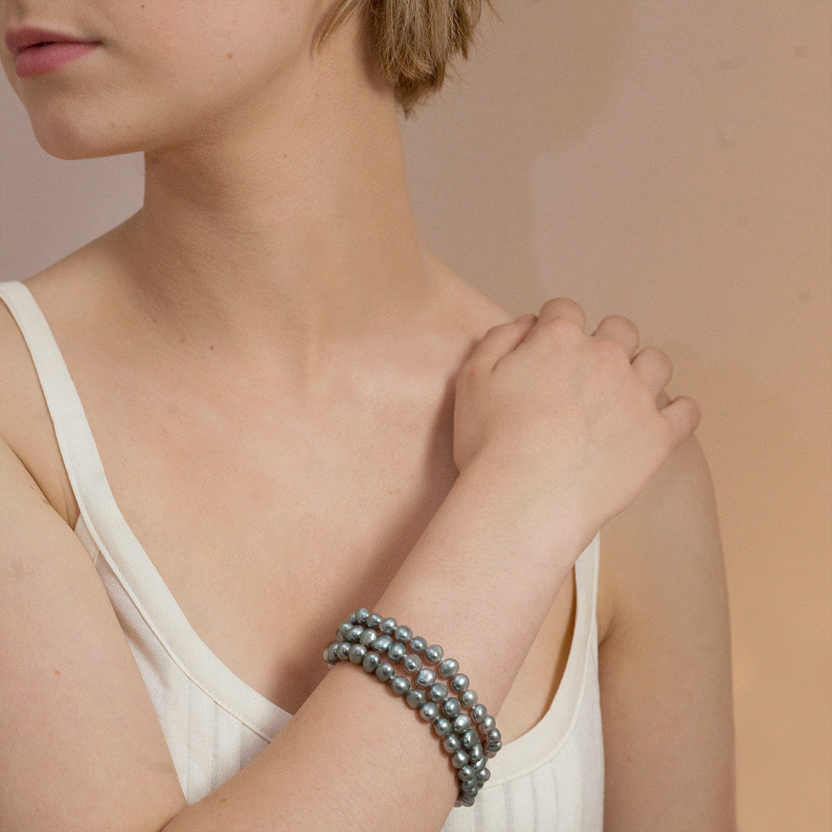 3 Strand Cultured Freshwater Biwa Grey Pearl Bracelet