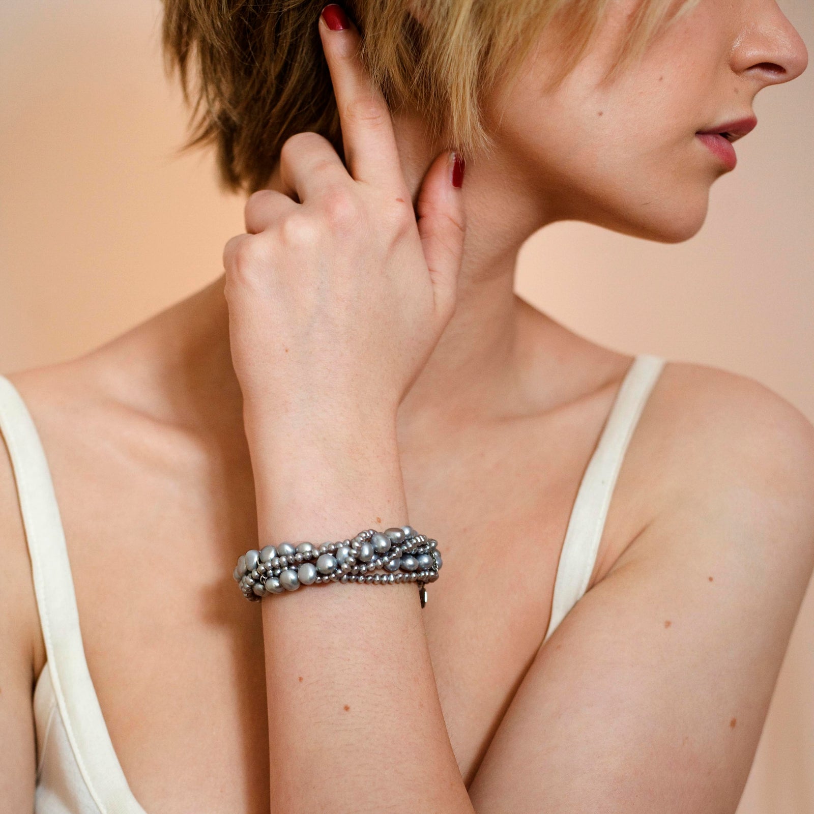 6 Strand Mixed Cultured Freshwater Grey Pearl Bracelet