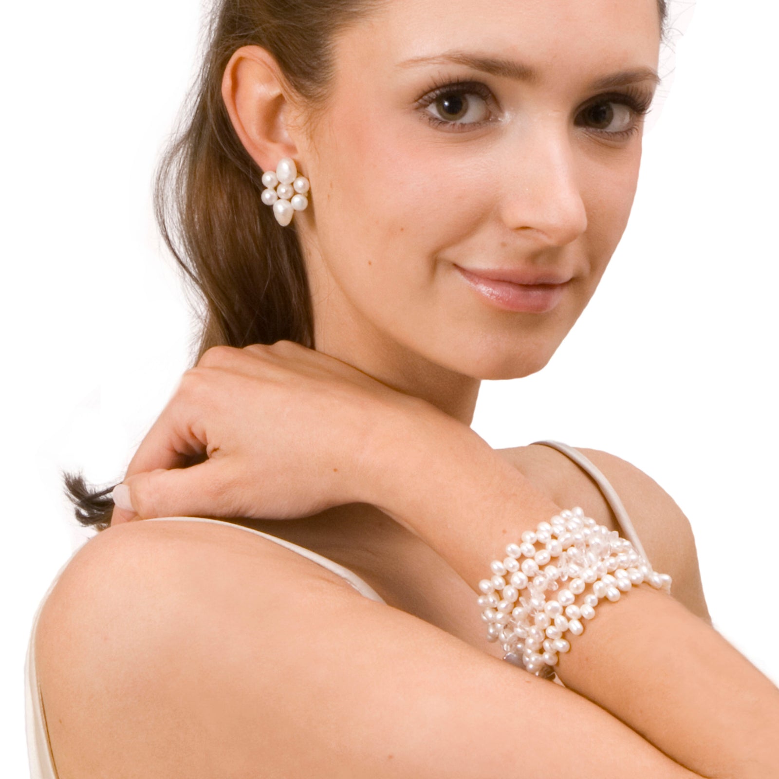 5 Strand Freshwater Pearl and Rock Crystal  Bracelet