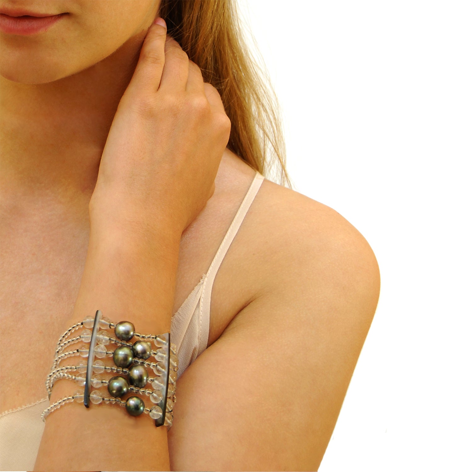 Tahitian Cultured Pearl and Rock Crystal Bracelet