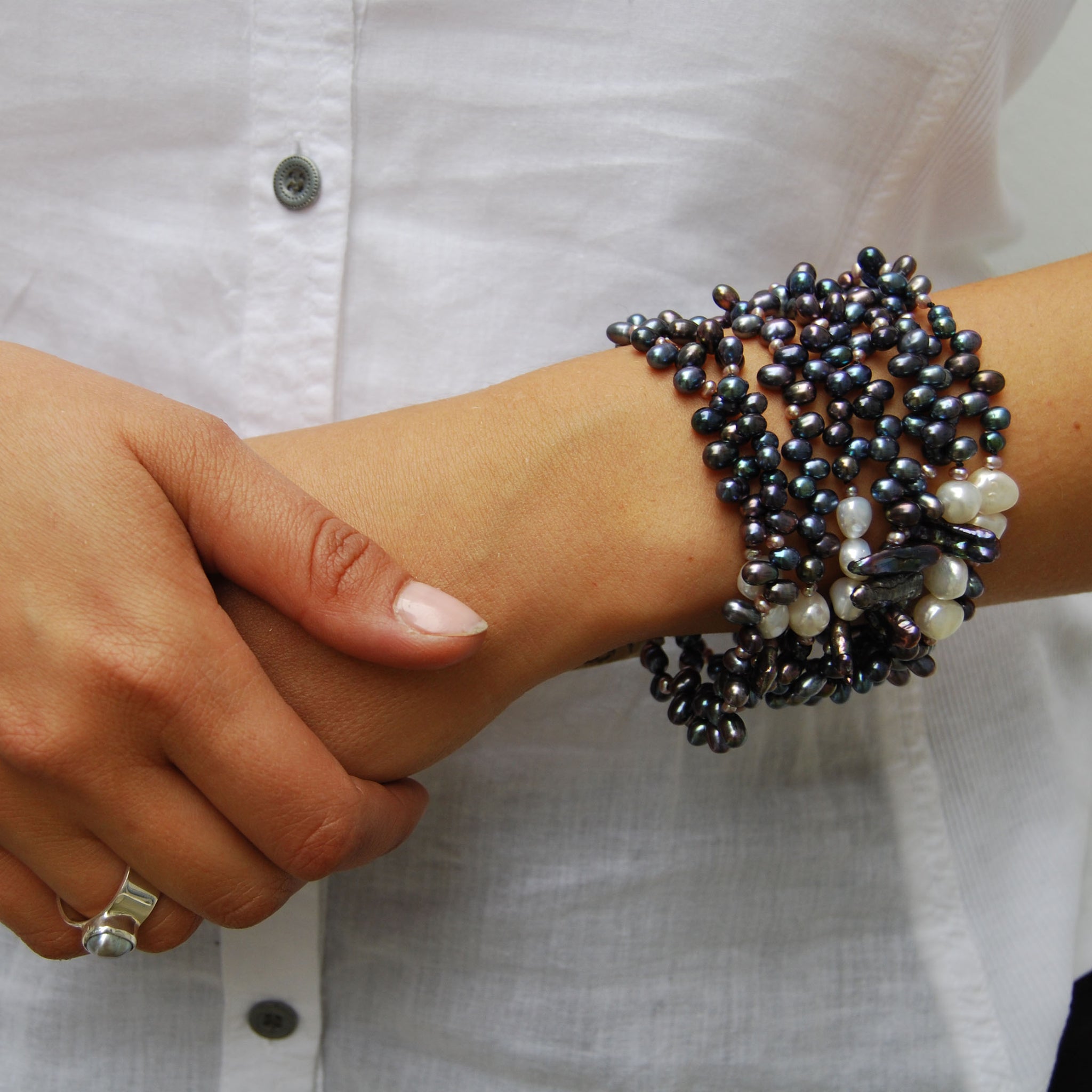 Black Pearl Bracelet - Lava Rock & Swarovski Pearls at Silver Tales  Jewellery | Handmade Jewellery