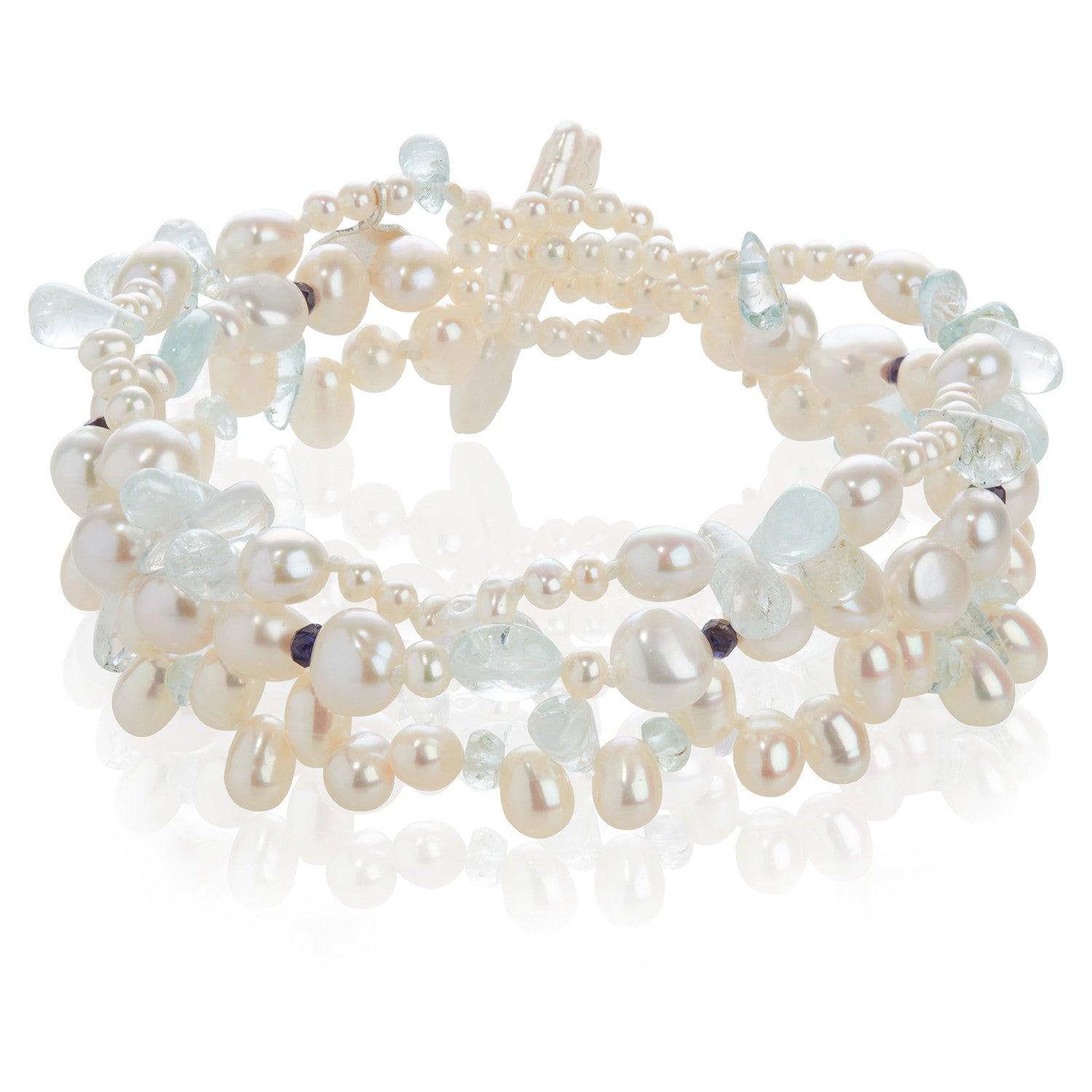 3 Strand Freshwater Pearl and Semi-Precious Stone Bracelet