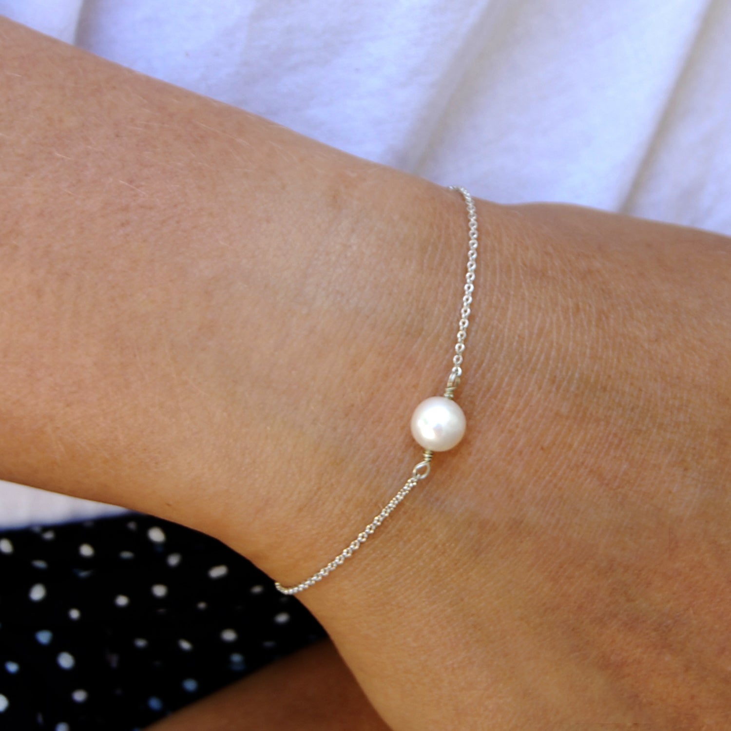Joyful White Pearl Sterling Silver Chain Bracelet