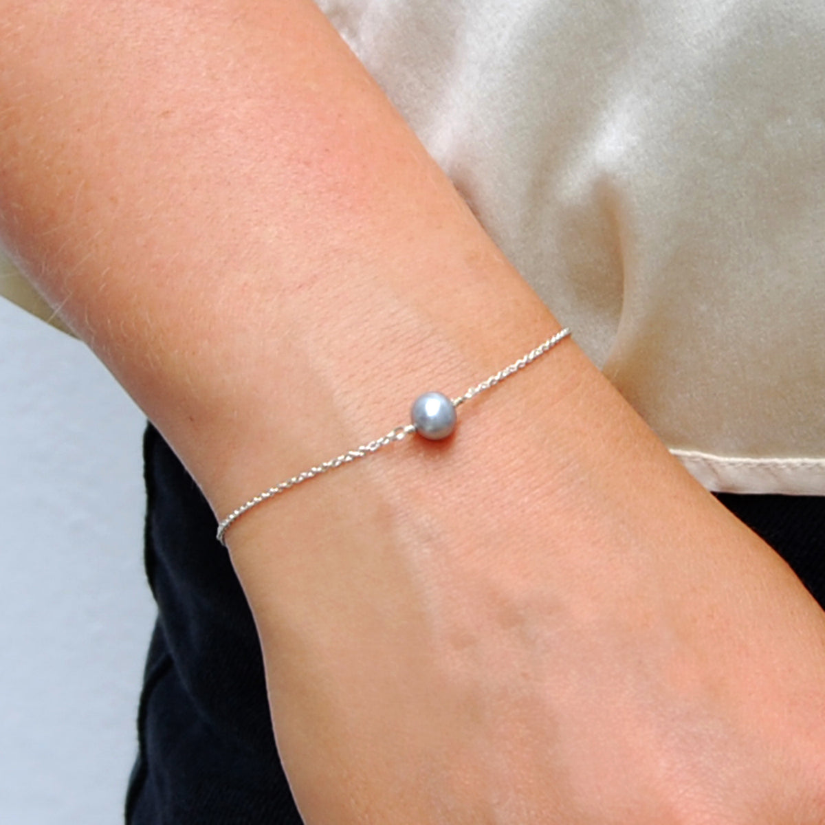 Grey Freshwater Pearl &#39;Simple&#39; Chain Bracelet