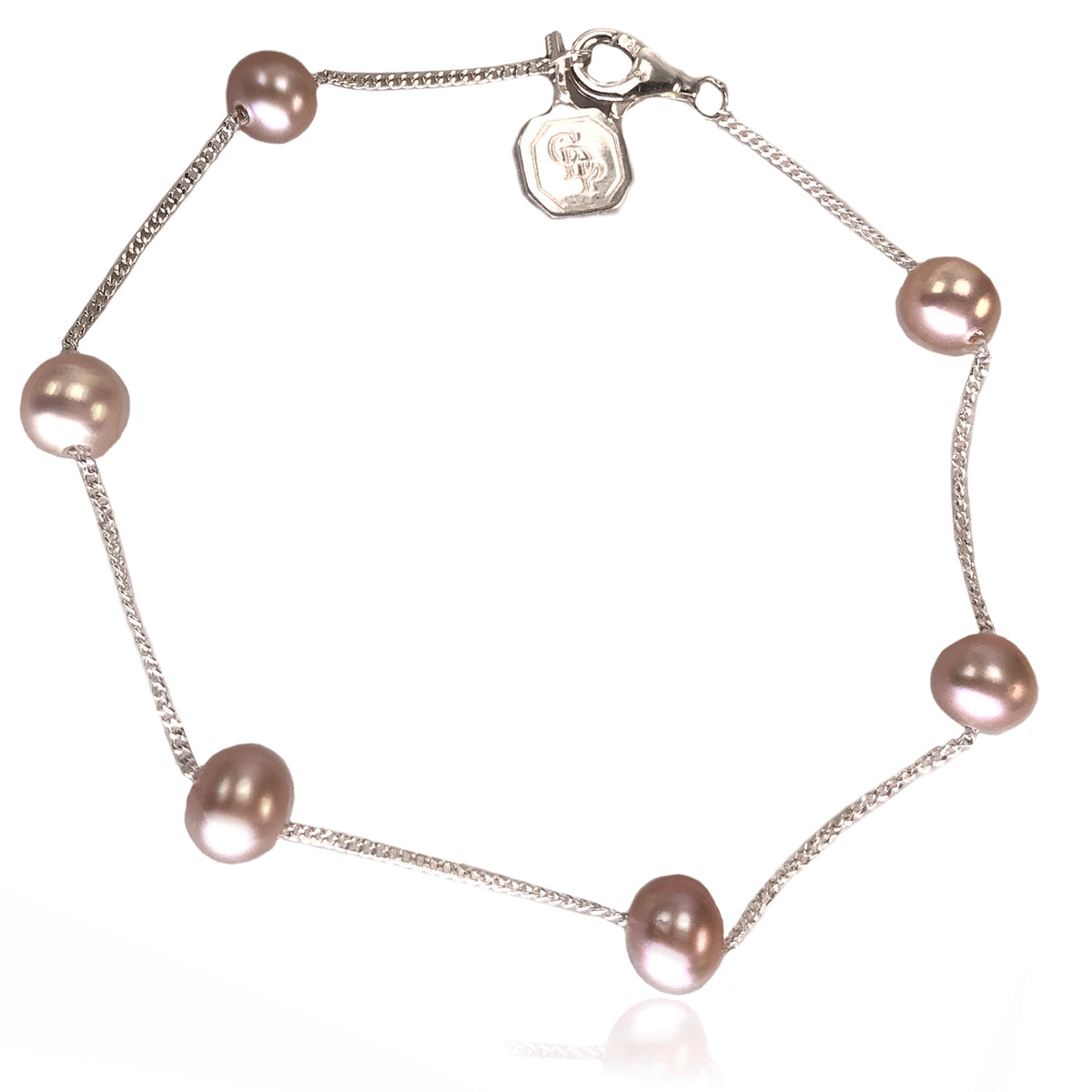Pink Biwa Pearl &amp; Silver Chain Bracelet