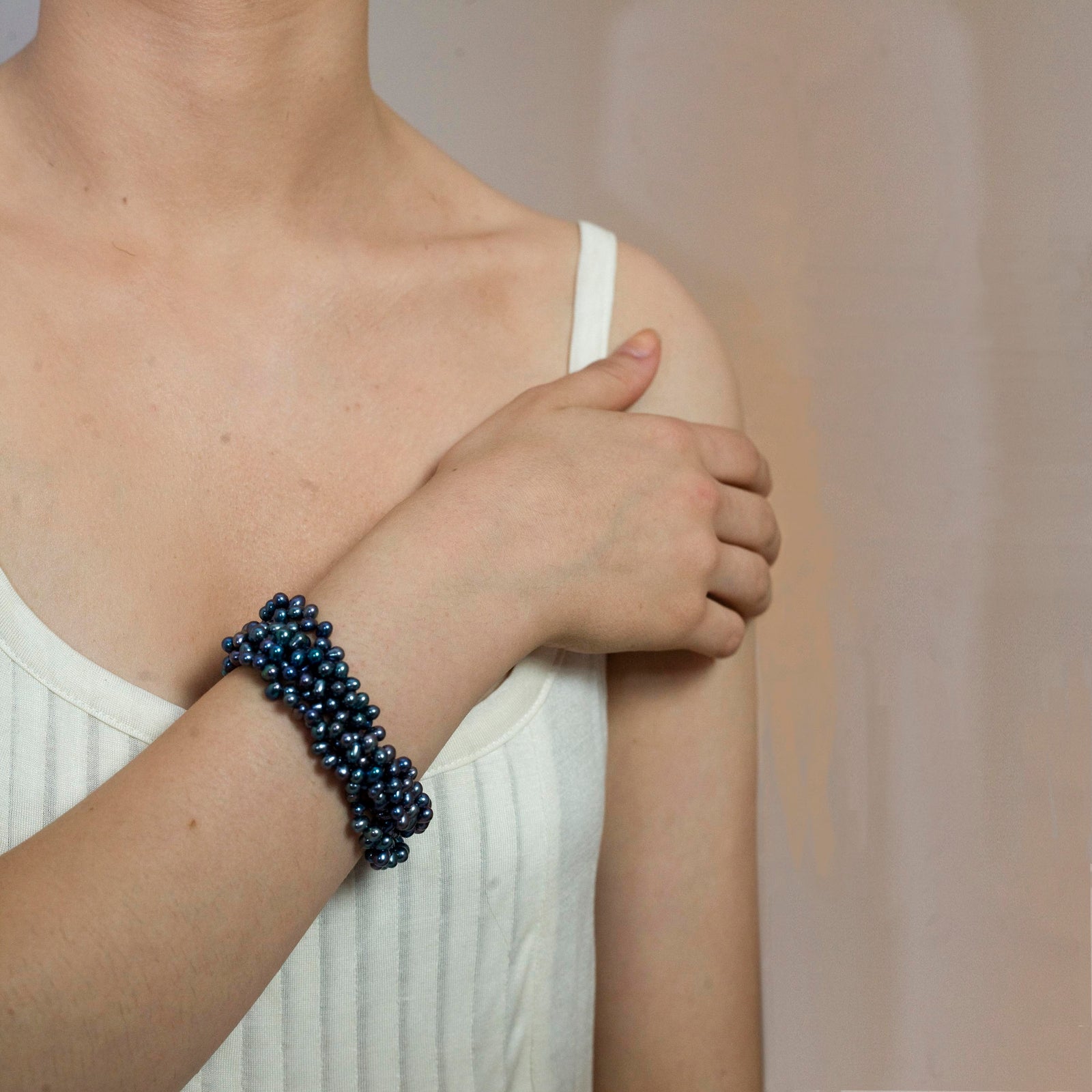 5 Strand Cultured Freshwater Peacock Black Pearl Bracelet