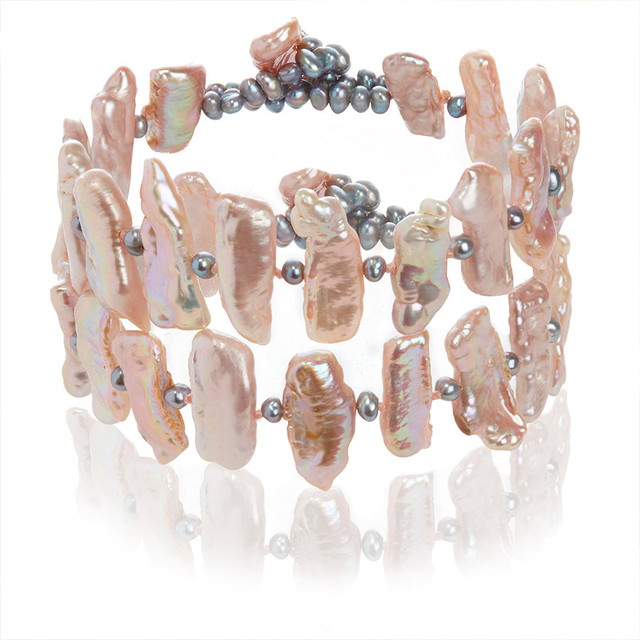 Double Strand Pink Cultured Freshwater Biwa Pearl Bracelet