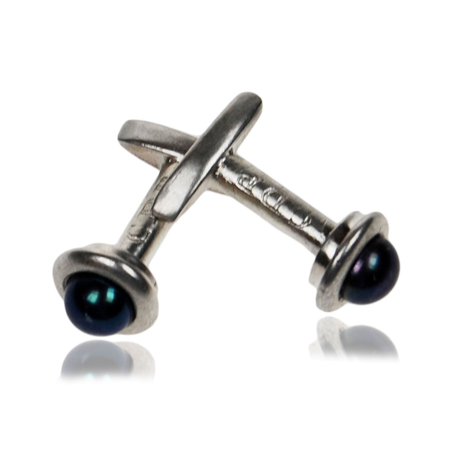 Single Pearl Cufflinks in Peacock Black