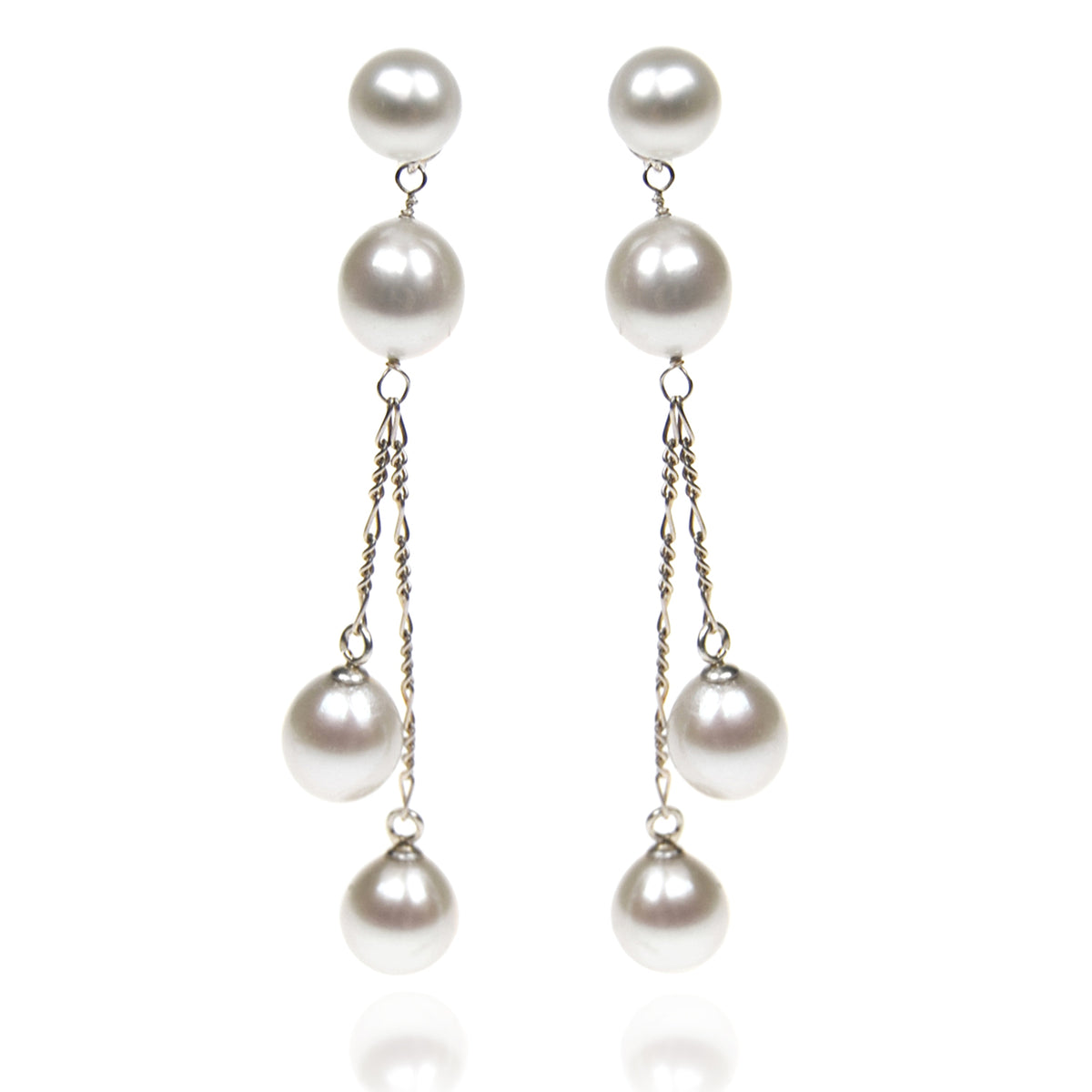 White Freshwater Pearl Long Double Drop Earrings
