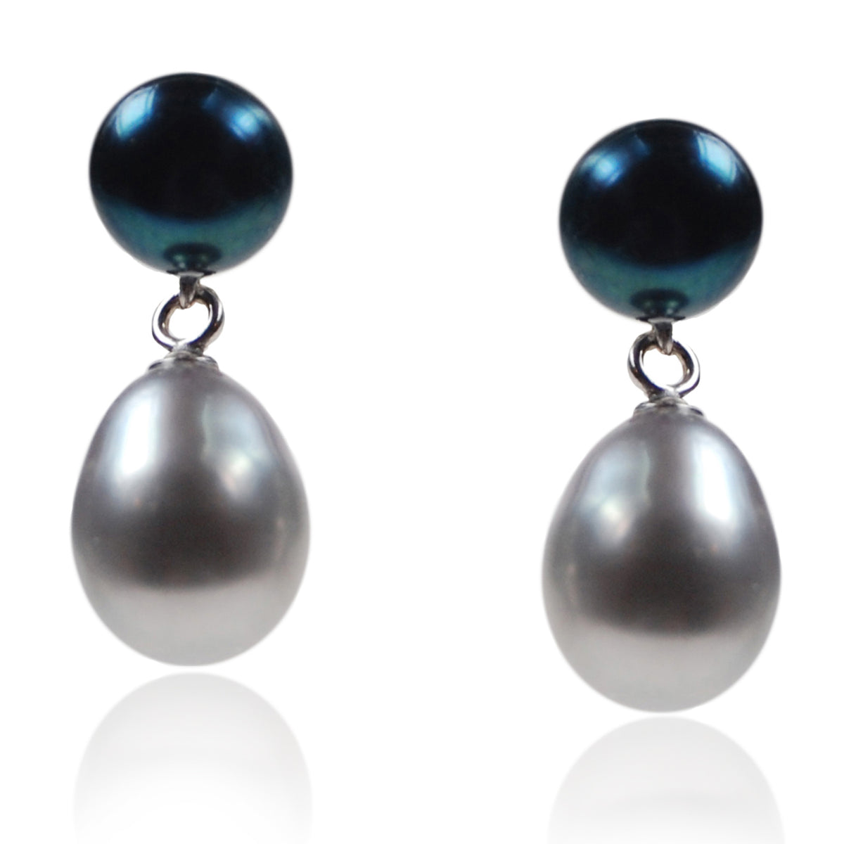 Black &amp; Grey Freshwater Pearl Mini Silver Drop Earrings