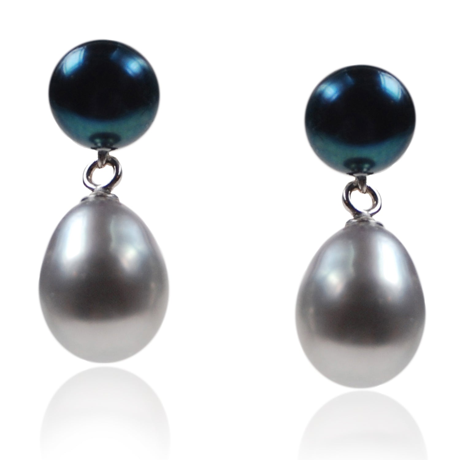 Black & Grey Freshwater Pearl Mini Silver Drop Earrings
