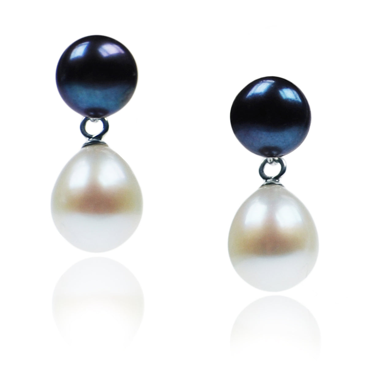 Black &amp; White Freshwater Pearl Mini Silver Drop Earrings