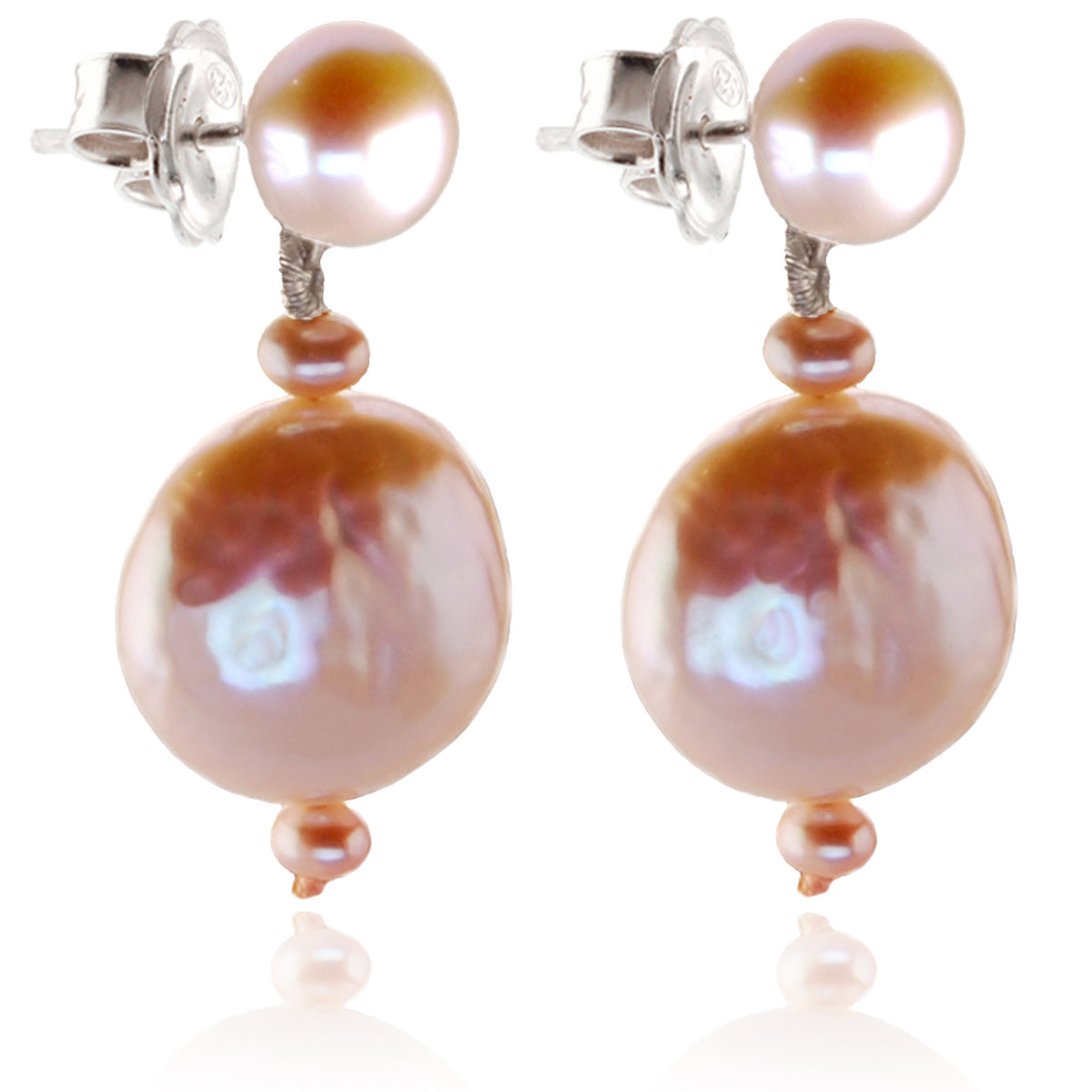 Pink Freshwater Pearl &#39;M&amp;M&#39; Drop Earring