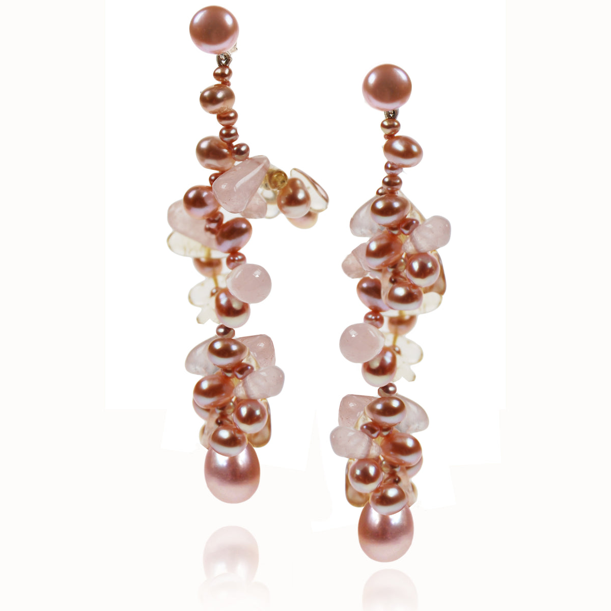 Pink Freshwater Pearl, Citrine &amp; Rose Quartz Drop Earrings