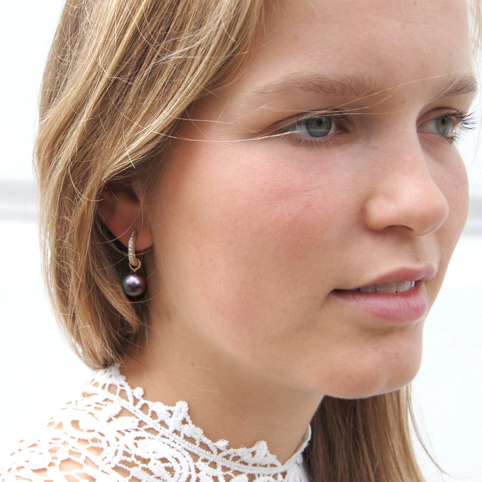 Diamond and Tahitian Pearl 'Huggies'