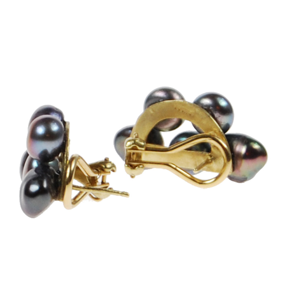 Black Freshwater Pearl Gold &#39;Cuff&#39; Earrings