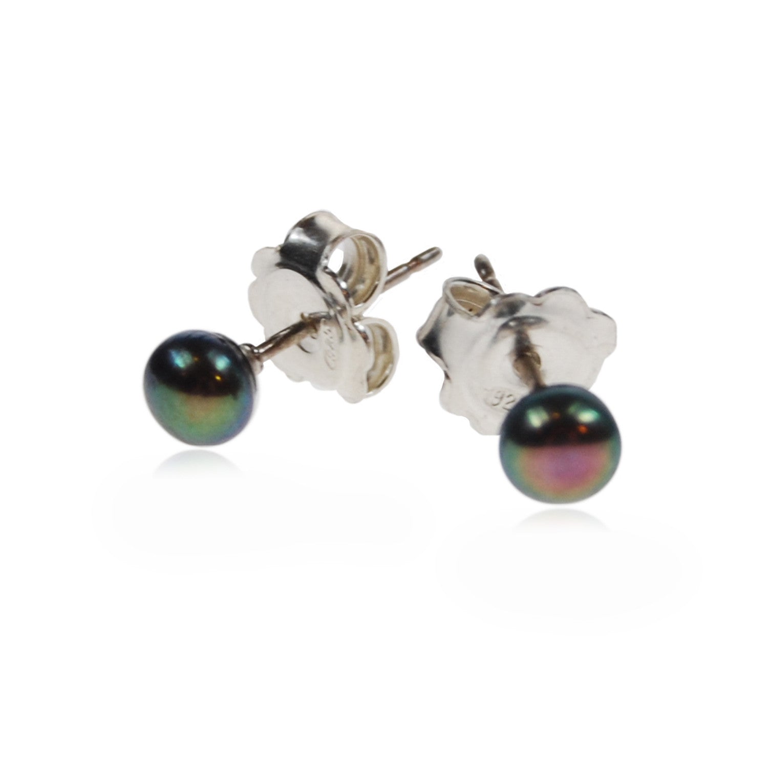Petite Freshwater Pearl Studs on Silver Posts in Peacock Black