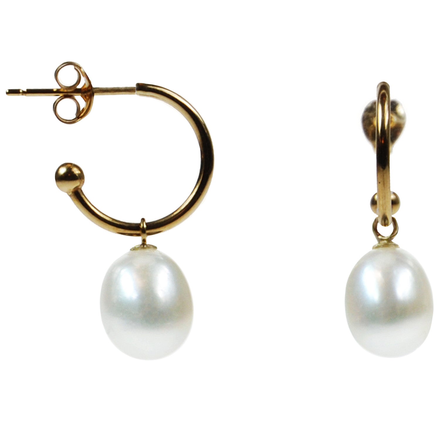 Freshwater Pearl Drop Earrings on 18ct Gold Open Hoops in White