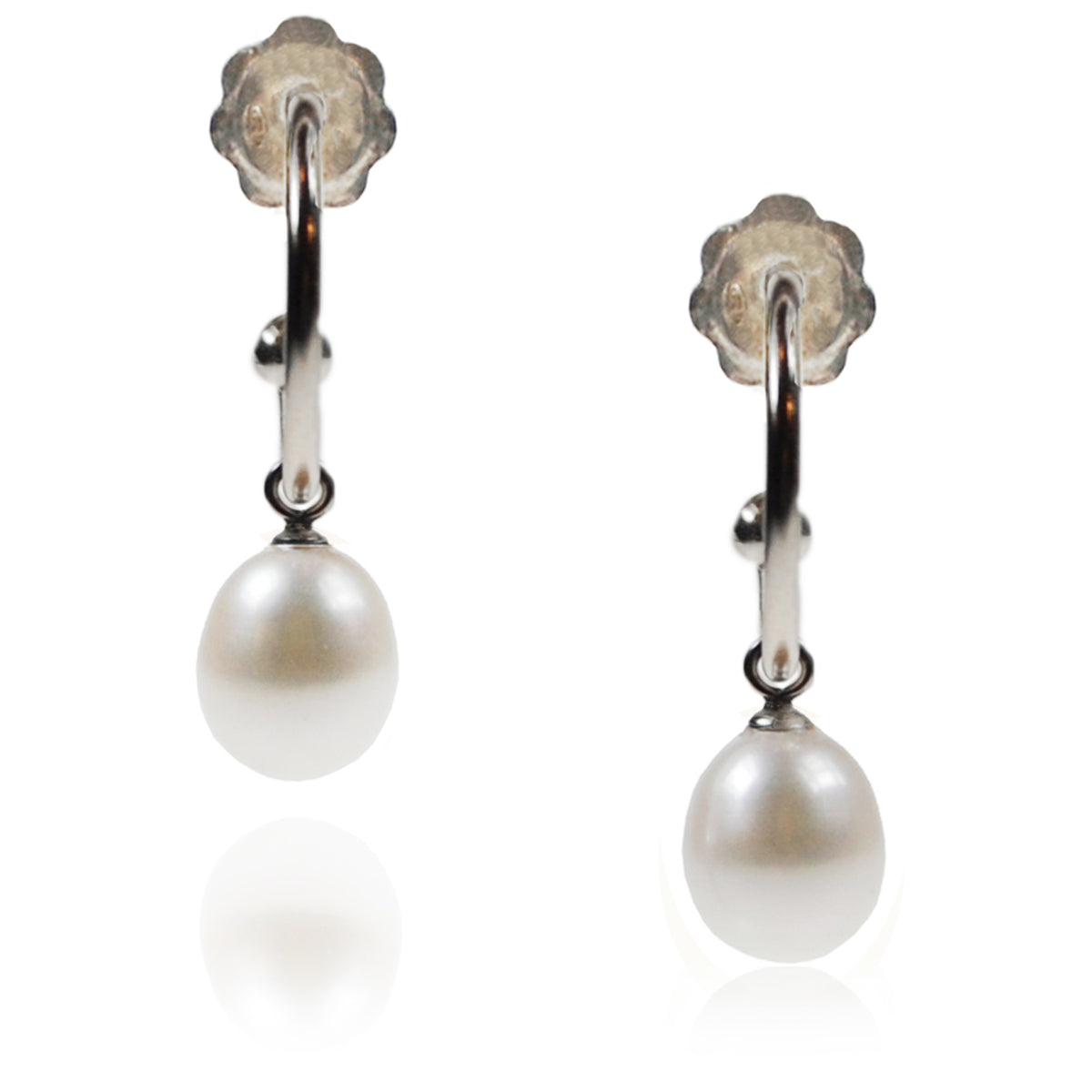 White Freshwater Pearl Silver Hoop Earrings