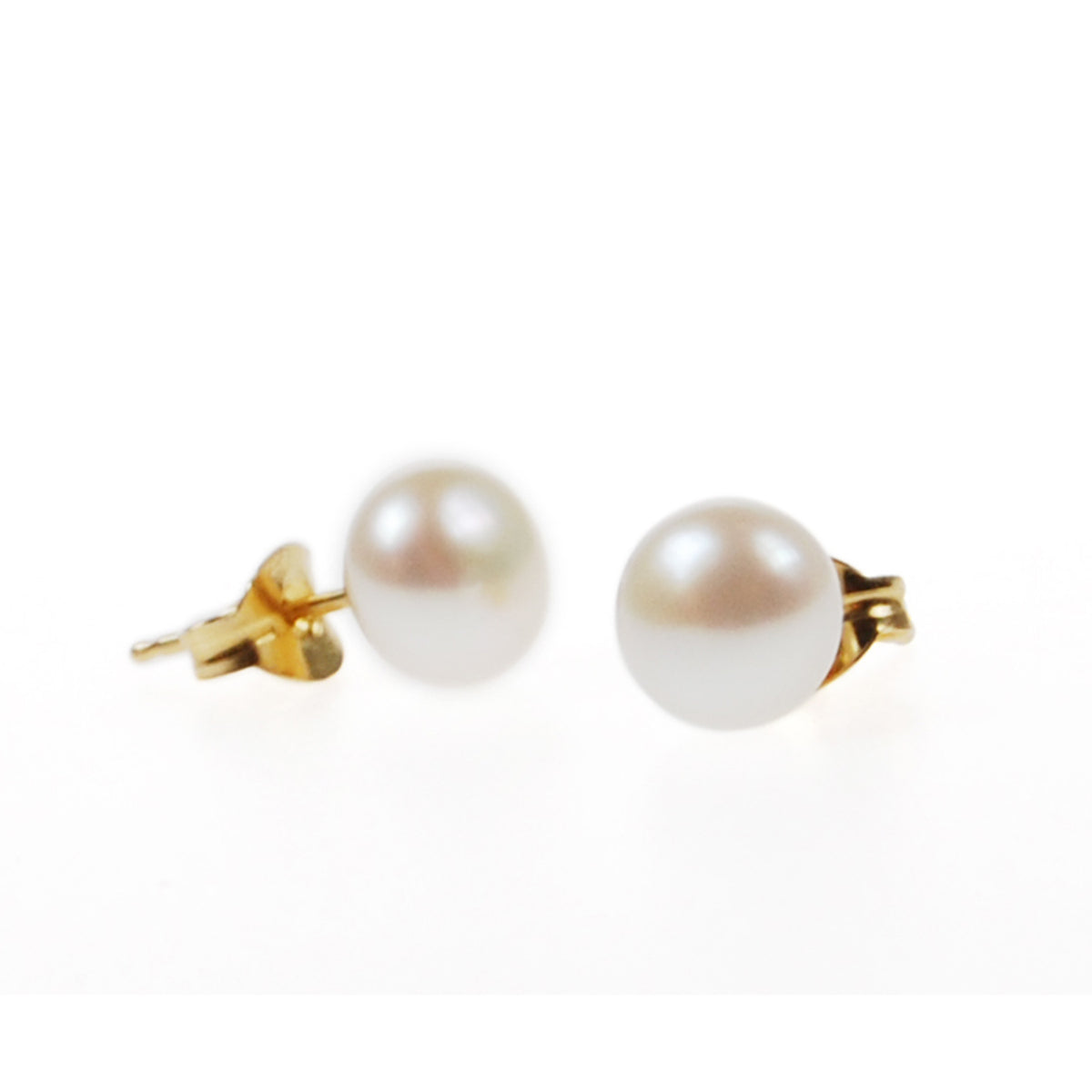 White Freshwater Pearl &amp; Gold Studs