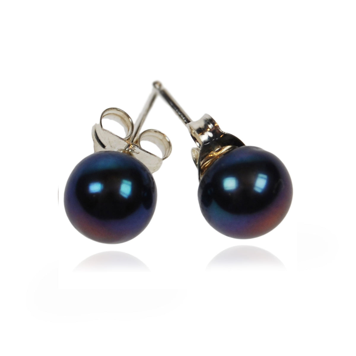 Freshwater Pearl Studs on Silver Posts in Peacock Black