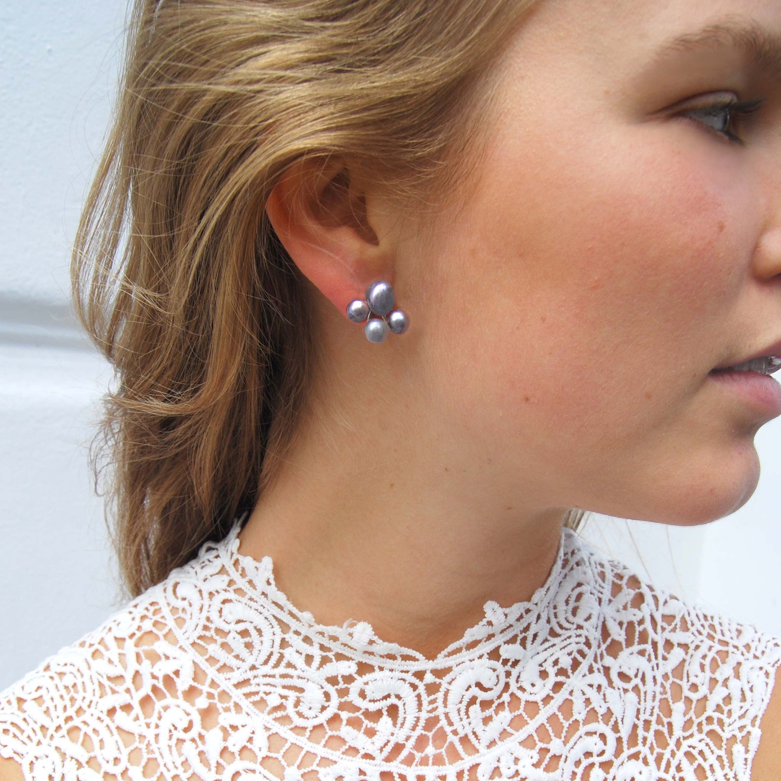 Grey Freshwater Pearl Cluster Earrings