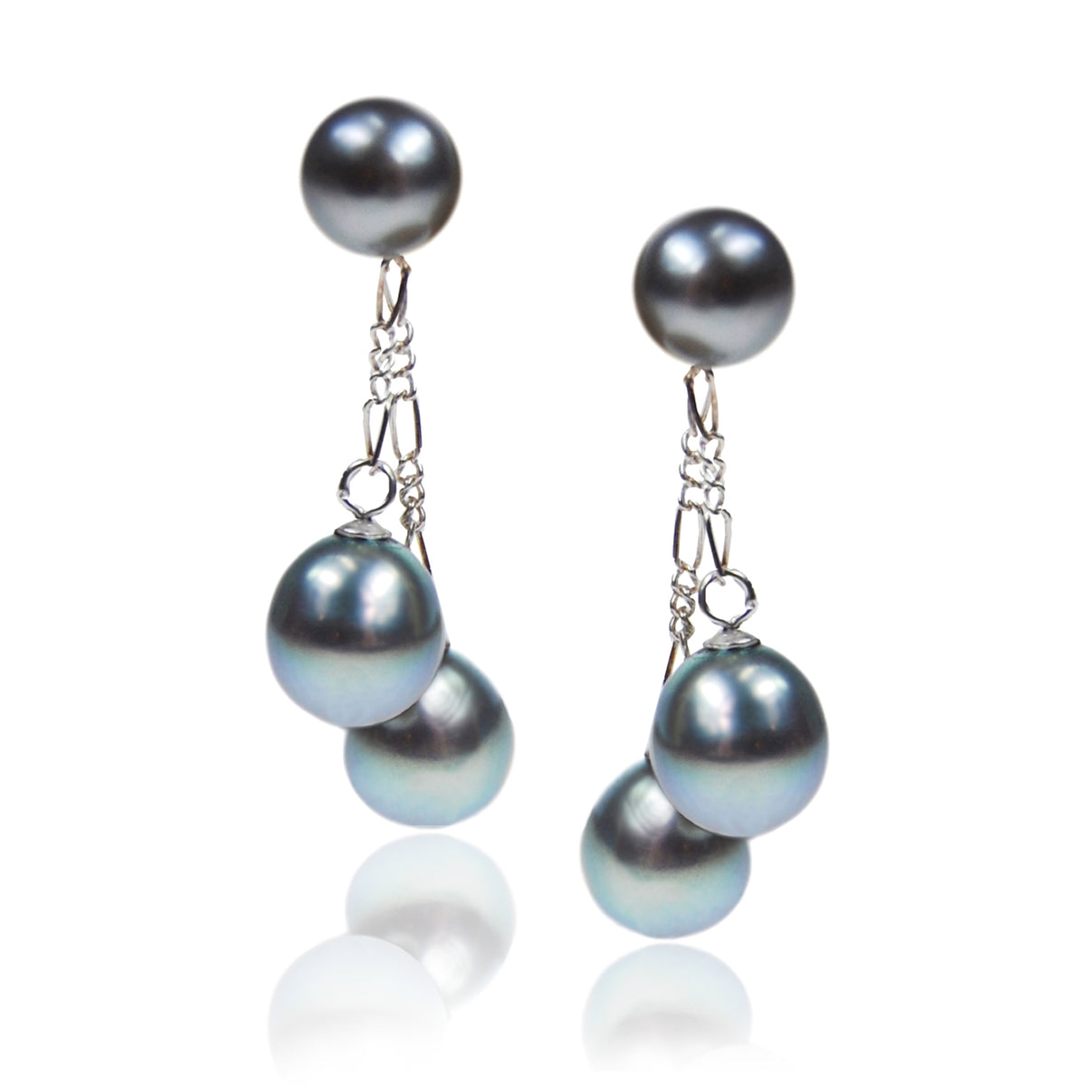 Grey Freshwater Pearl Double Drop Earrings