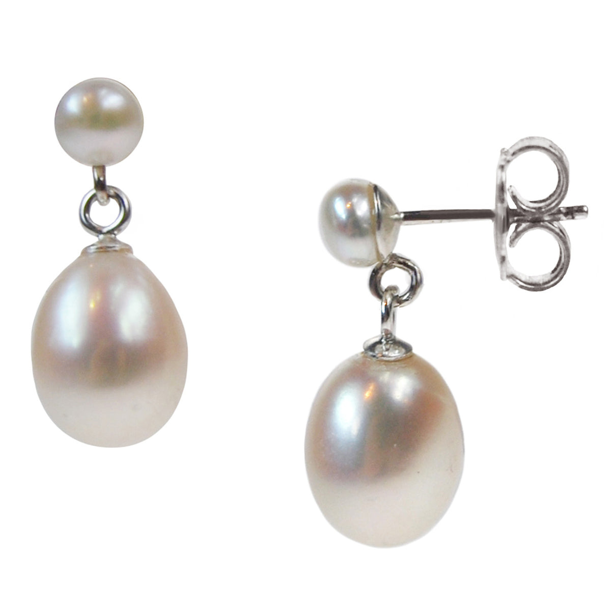 White Freshwater Pearl Mini Silver Drop Earrings
