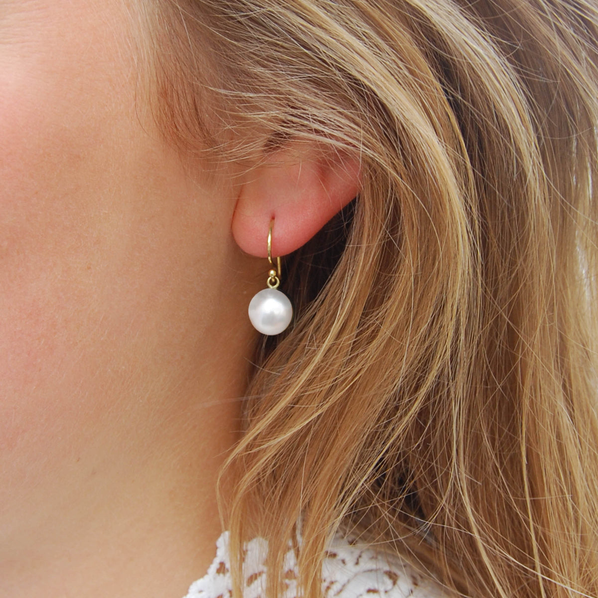 White Freshwater Pearl 18ct Gold Hook Earrings