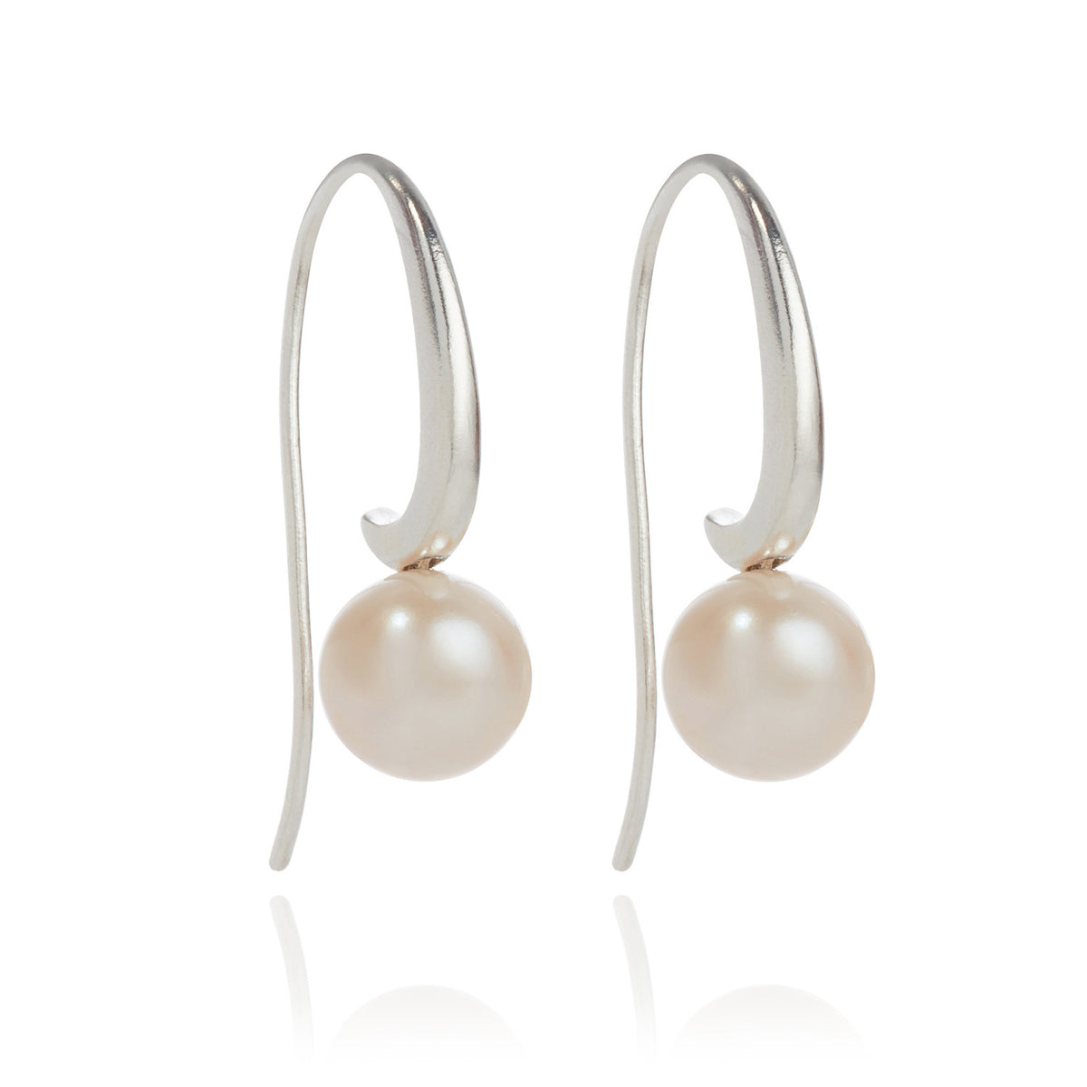 Joyful Shepherd Crook White Round Pearl Drop Earrings