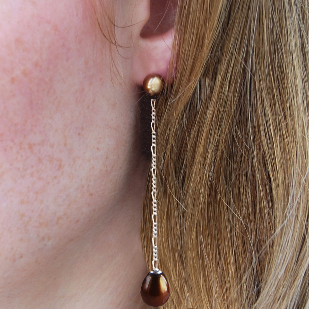 Copper Freshwater Pearl &#39;It&#39;s A Long Story&#39; Drop Earrings