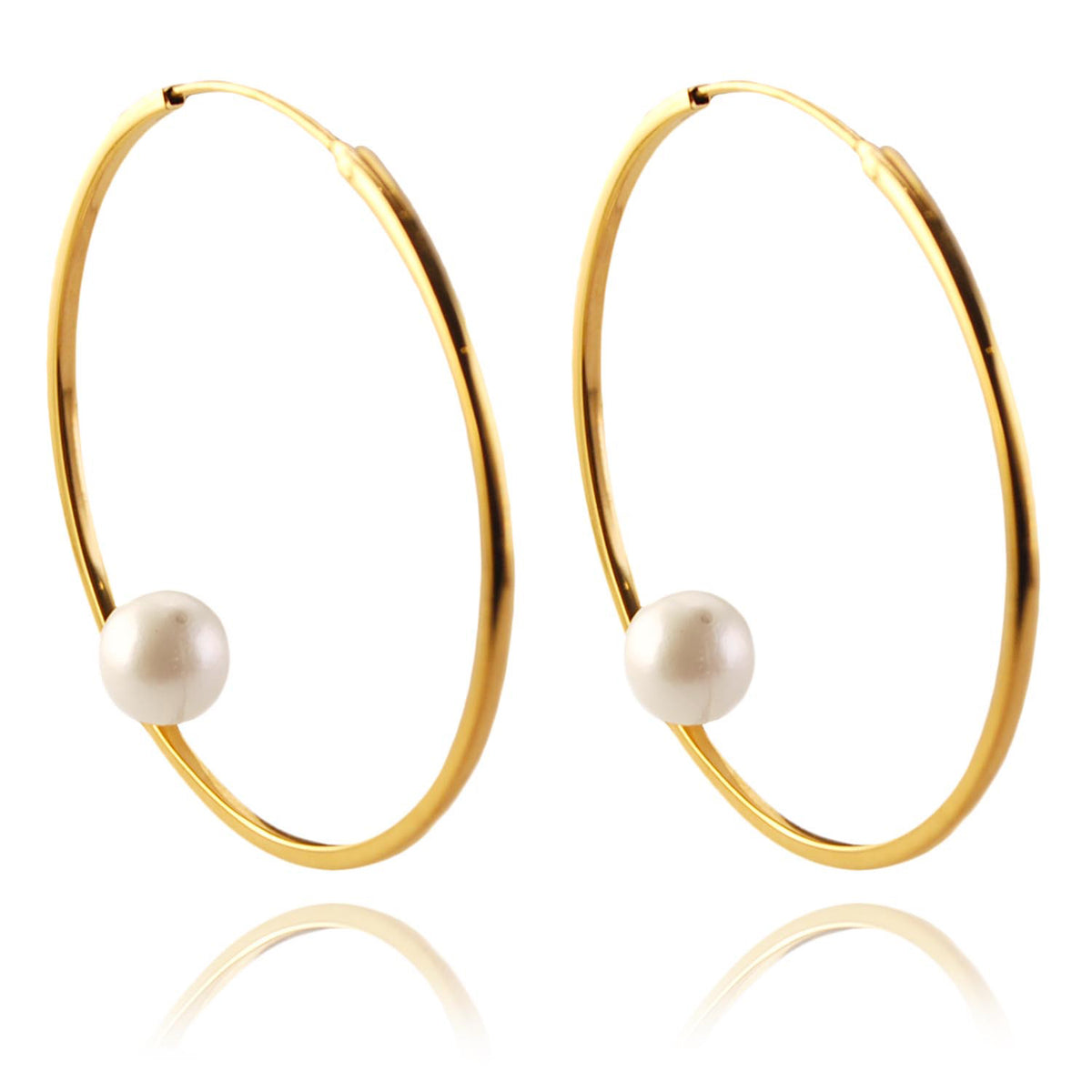 White Freshwater Pearl &amp; Gold-Plated Hoop Earrings