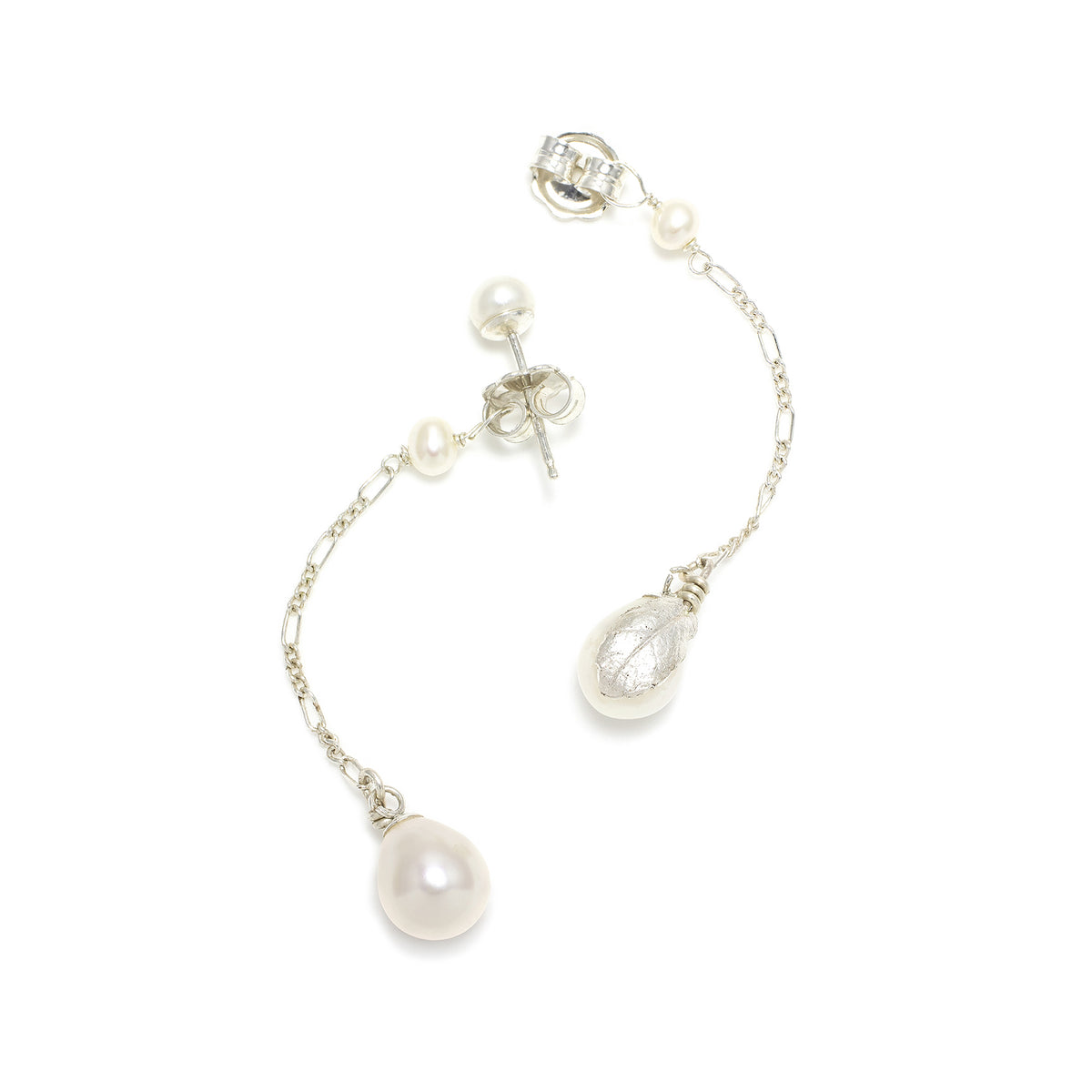 White Freshwater Pearl &#39;Back To Basics&#39; Long-Drop Silver Earrings
