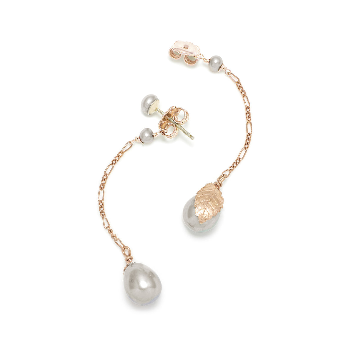 Grey Freshwater Pearl &#39;Back To Basics&#39; Long-Drop Rose Gold Plated Earrings