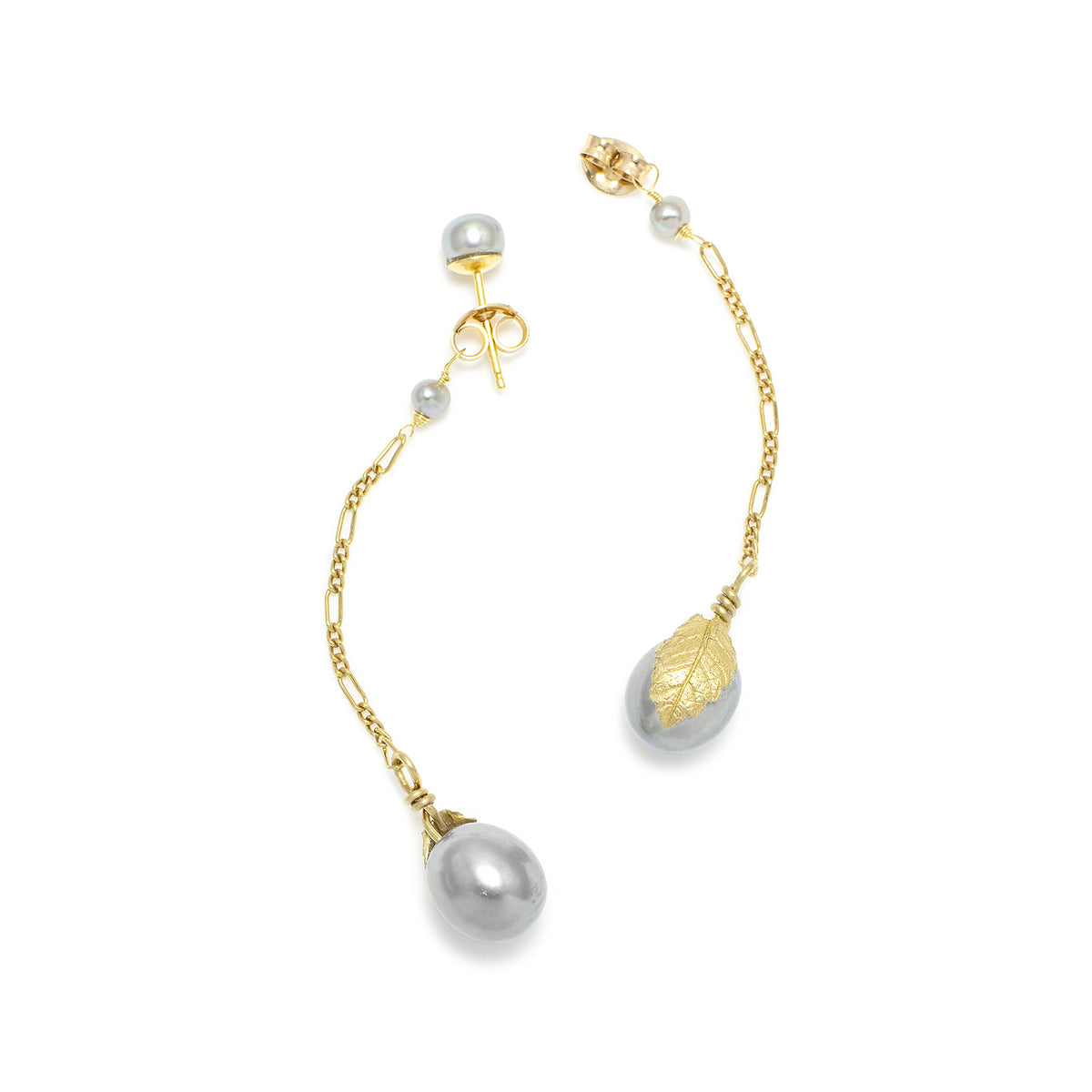 Grey Freshwater Pearl &#39;Back To Basics&#39; Long-Drop Gold Plated Earrings