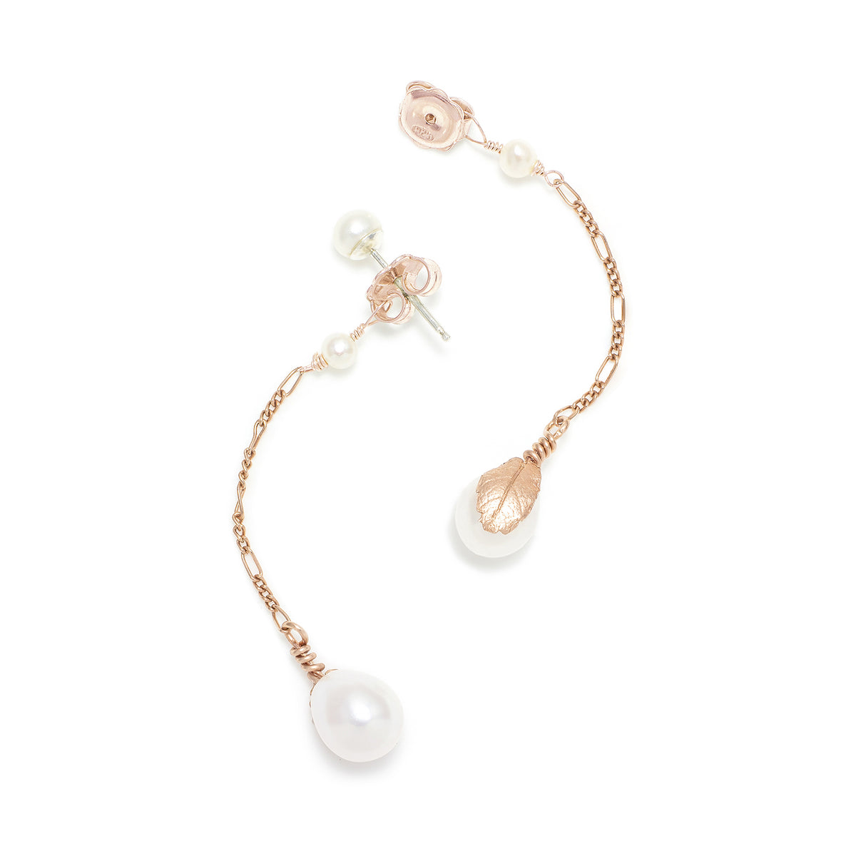 White Freshwater Pearl &#39;Back To Basics&#39; Long-Drop Rose Gold Plated Earrings