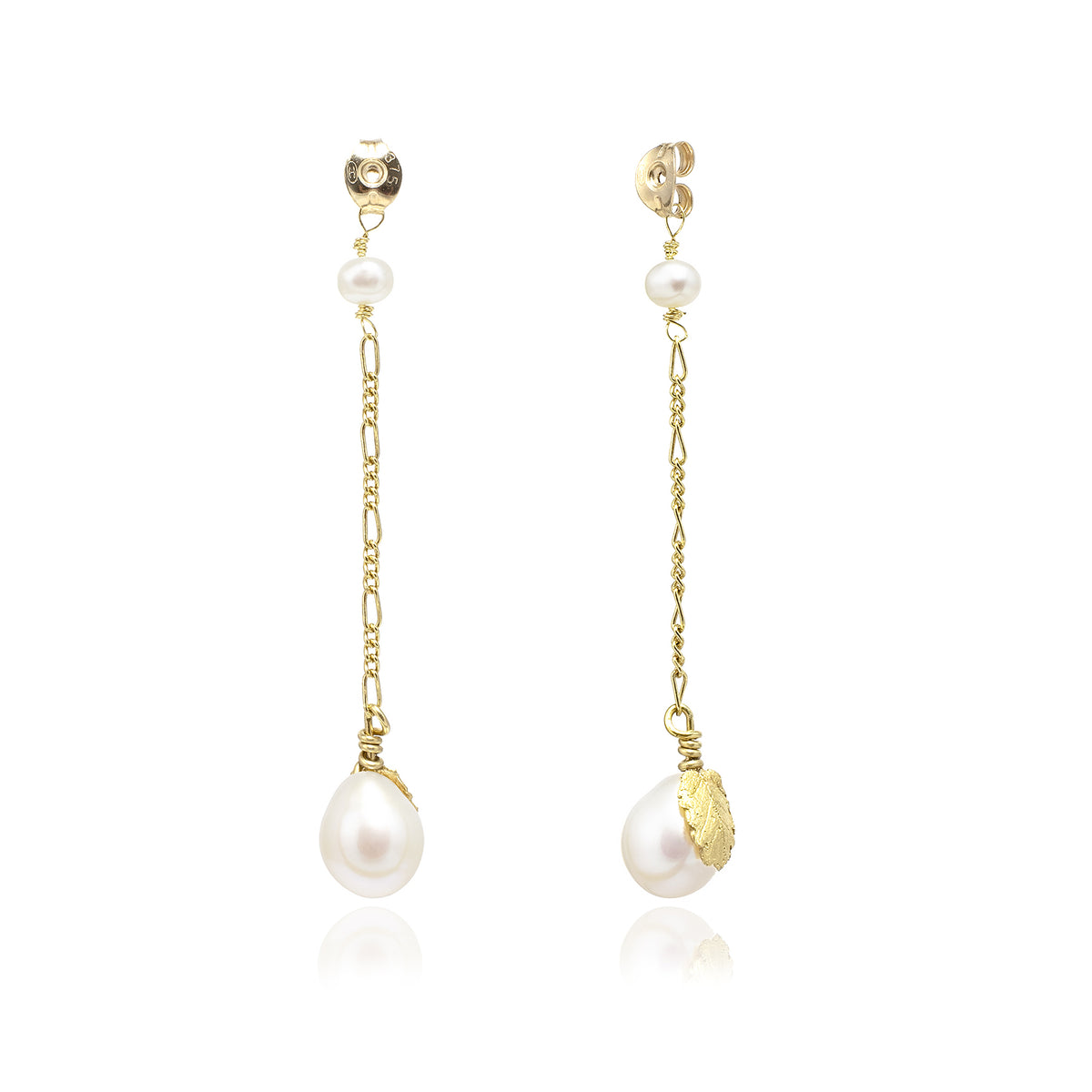 White Freshwater Pearl &#39;Back To Basics&#39; Long-Drop Gold Plated Earrings