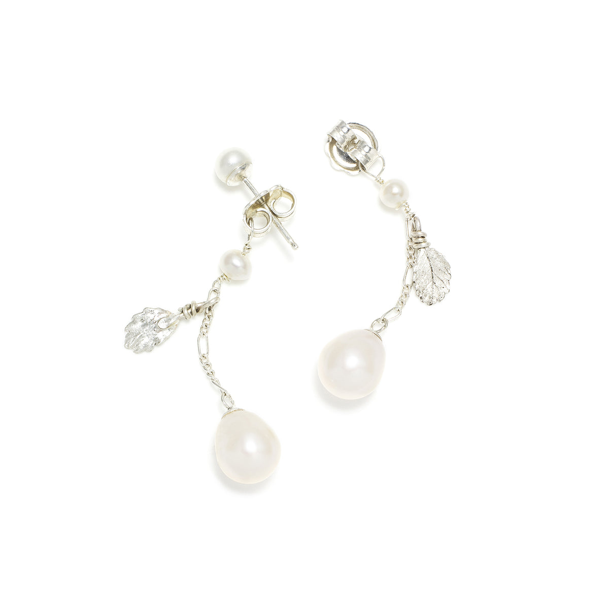 White Freshwater Pearl &#39;Back To Basics&#39; Short-Drop Silver Earrings