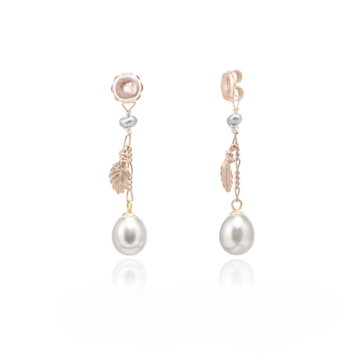Grey Freshwater Pearl &#39;Back To Basics&#39; Short-Drop Rose Gold Plated Earrings