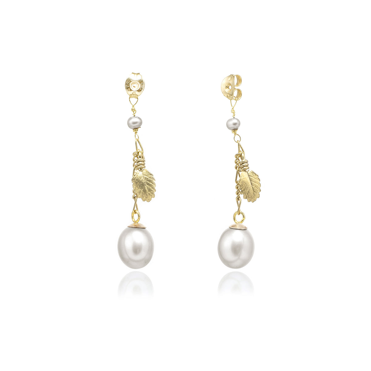 Grey Freshwater Pearl &#39;Back To Basics&#39; Short-Drop Yellow Gold Plated Earrings