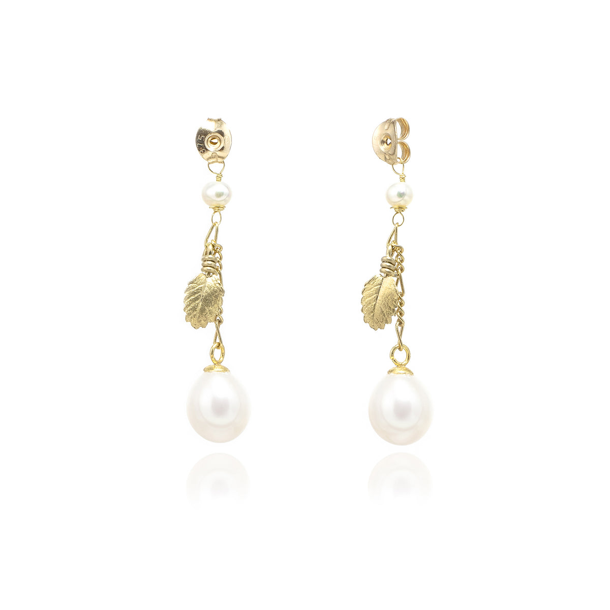 White Freshwater Pearl &#39;Back To Basics&#39; Short-Drop Yellow Gold Plated Earrings