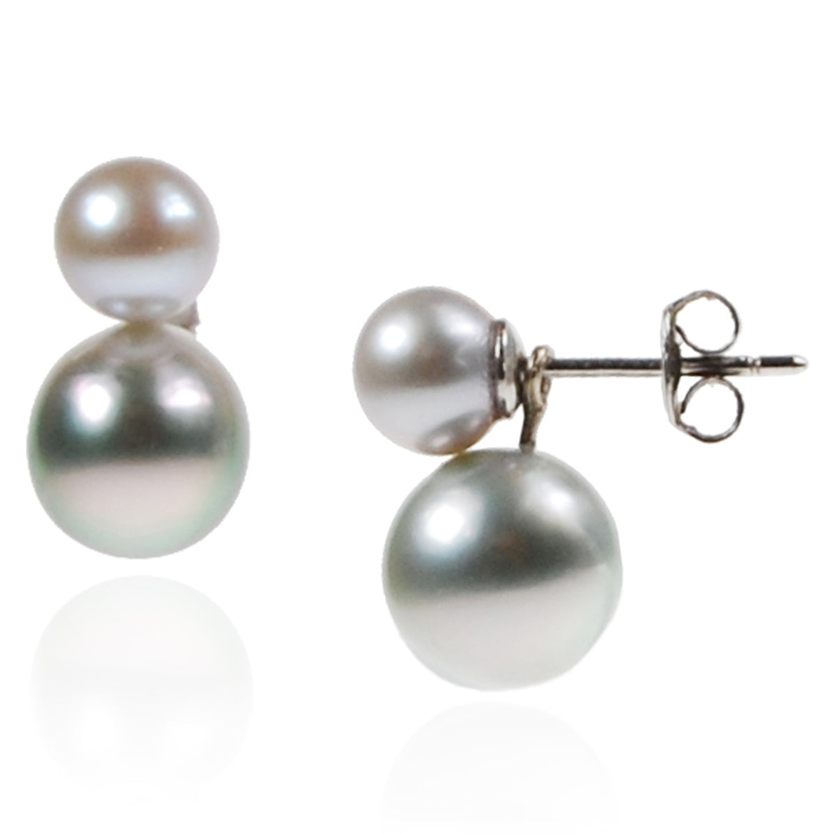 Grey Tahitian Pearl Double Drop Earrings