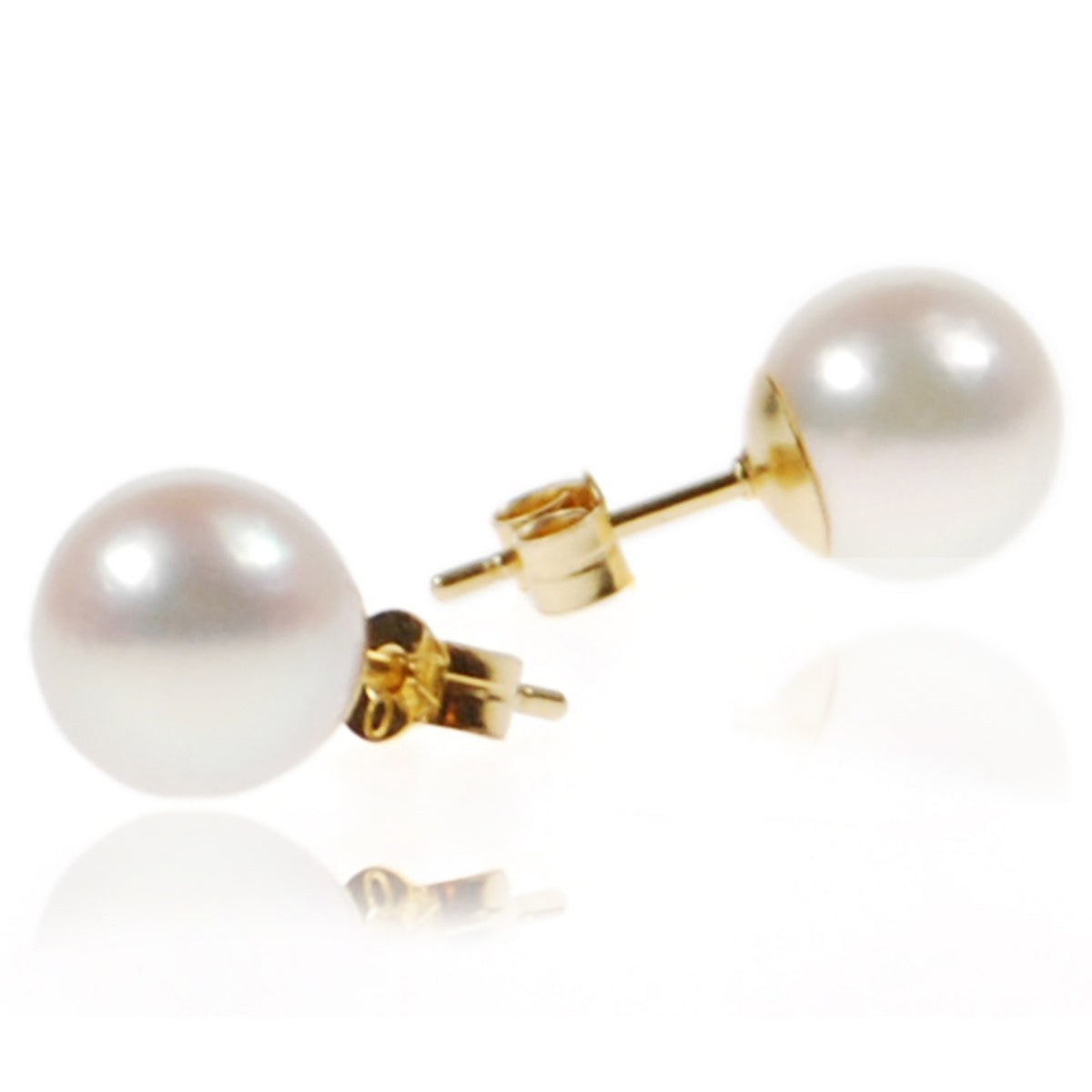 White Akoya Pearl (9.5mm) Stud Earrings on Yellow Gold