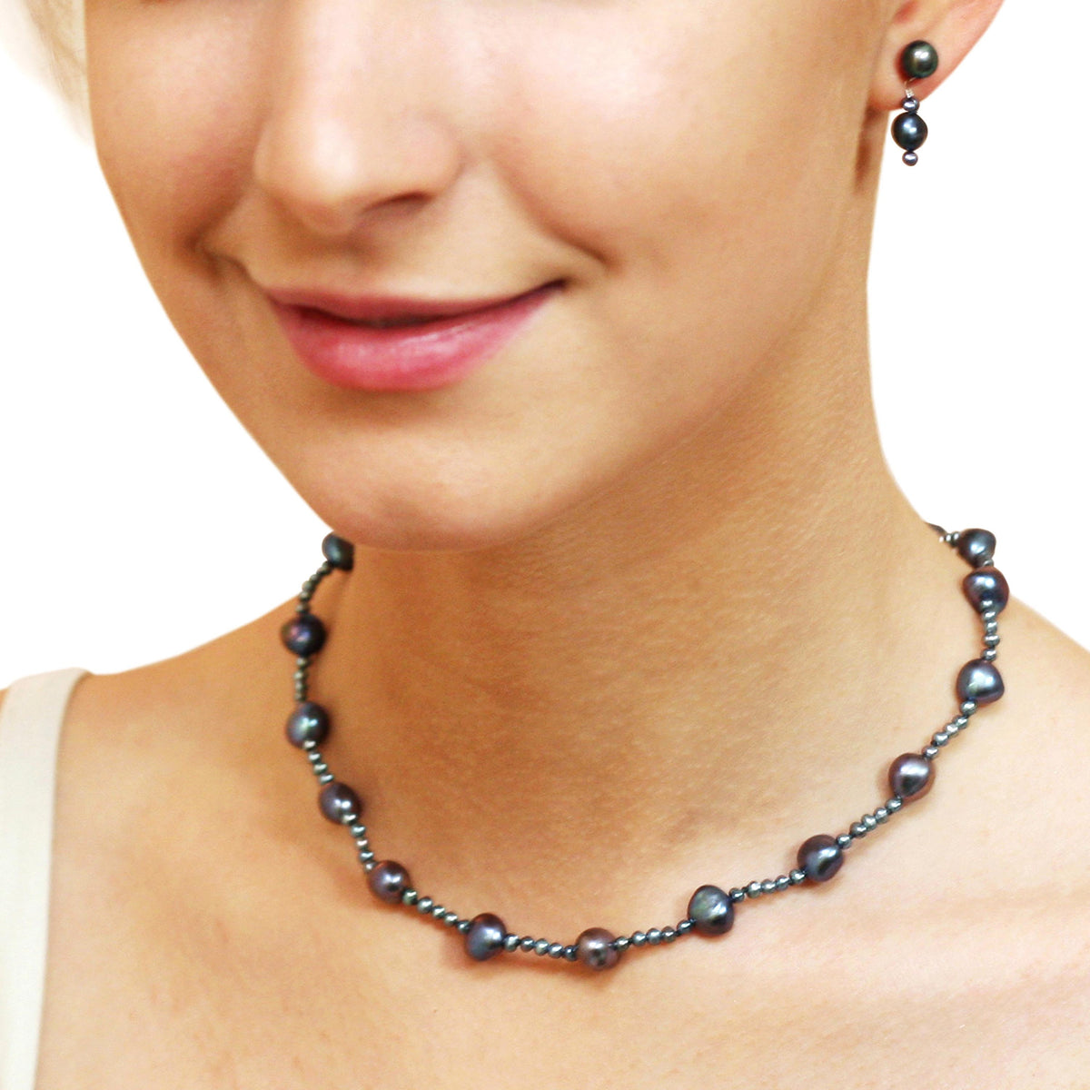 Black Freshwater Pearl (Mixed-Size) Single Strand Necklace