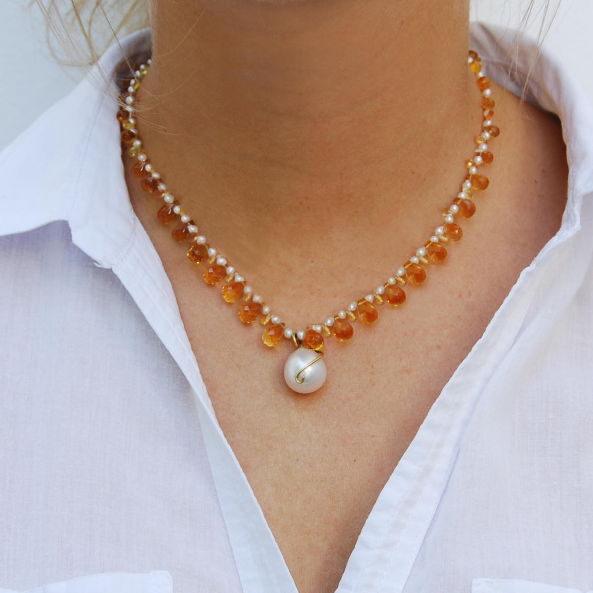 White South Sea Pearl & Citrine 'Happy' Necklace