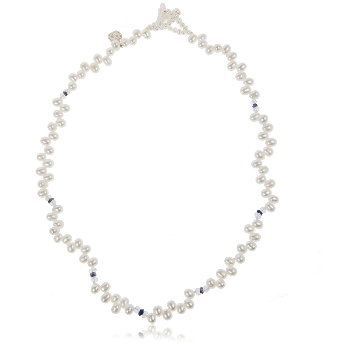 White Freshwater Pearl, Aquamarine &amp; Iolite Droplet Necklace