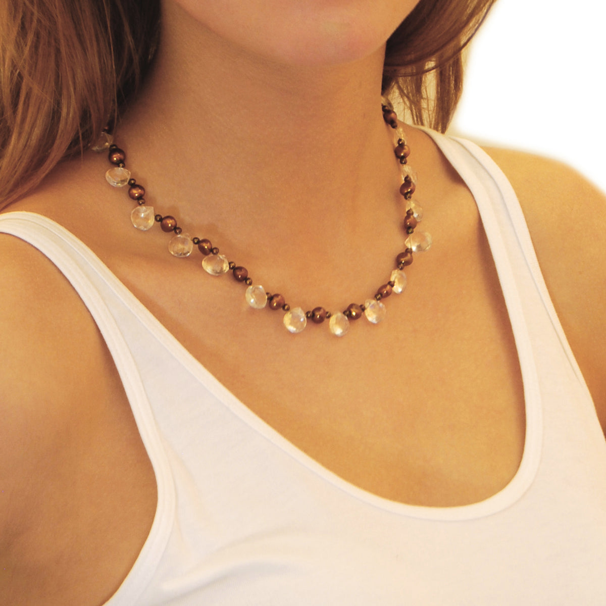 Copper Freshwater Pearl &amp; Rock Crystal Necklace