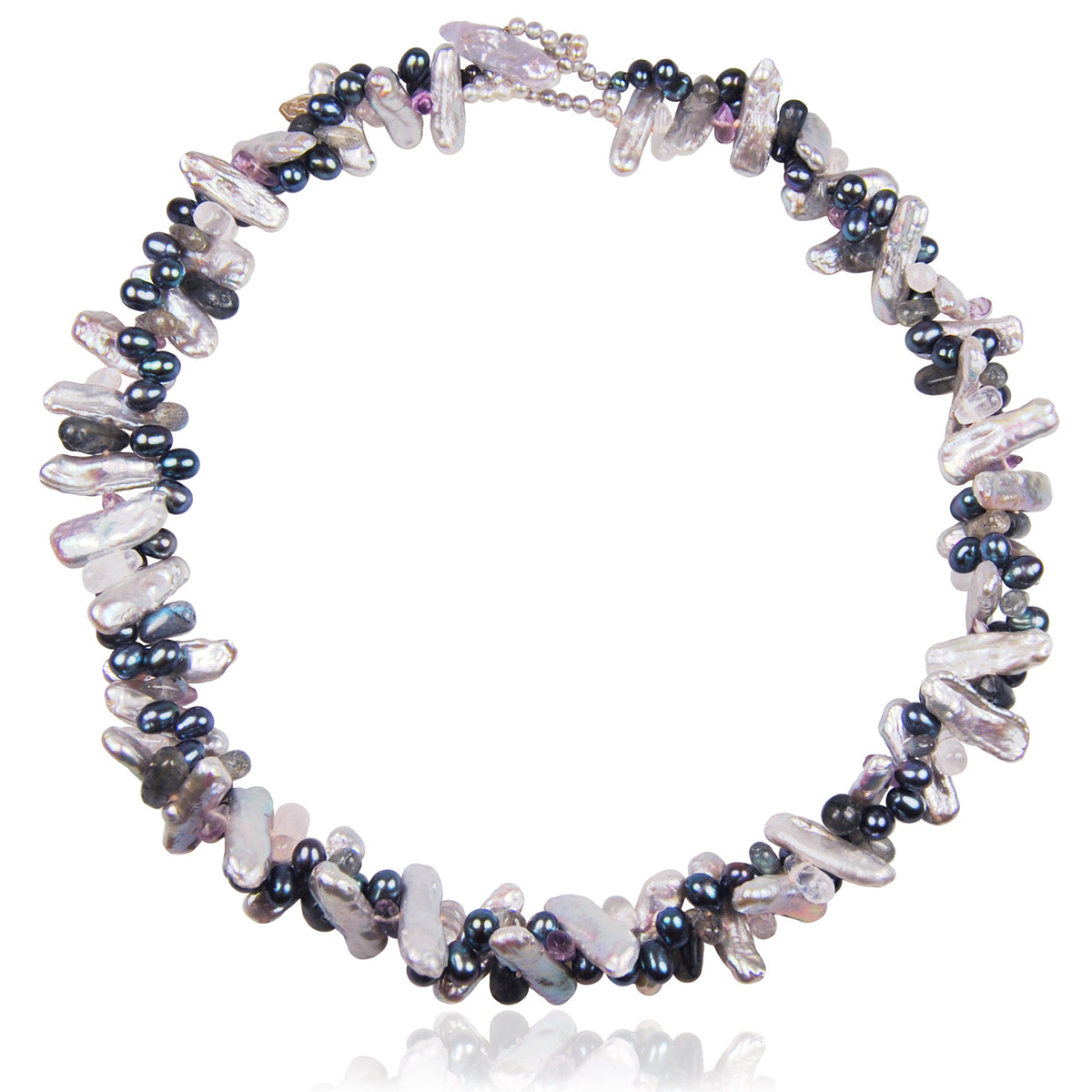 Black, Grey Freshwater Pearl &amp; Semi-Precious Stone Necklace